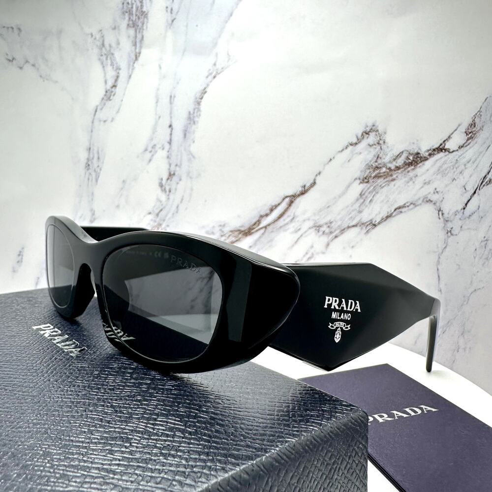 New PRADA Sunglasses Black Oval Cat Eye Symbole Logo - Picture 4 of 16